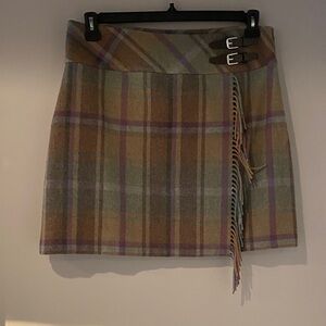 Lauren Ralph Lauren Plaid Wrap Mini Skirt in Taupe and Sage NWOT
